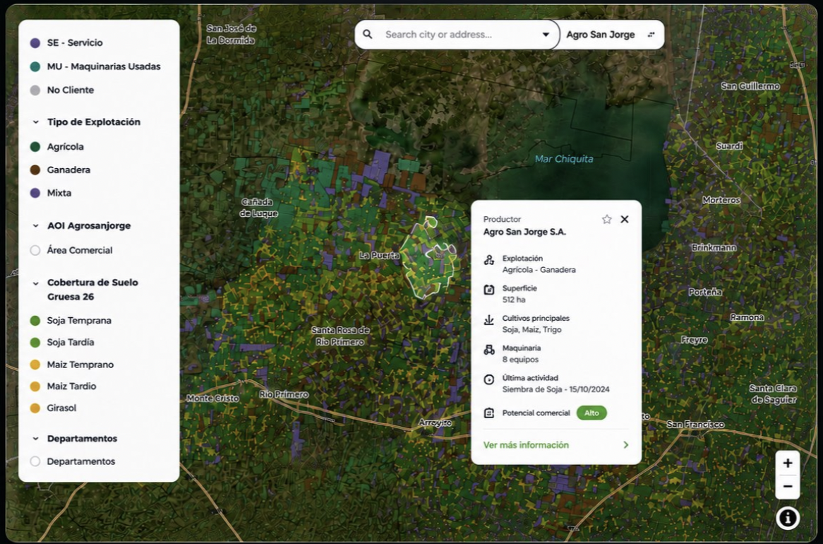 Optimus Radar — mapa interactivo del territorio con capas de explotación y cobertura